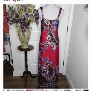 Covington Petite Size LP Maxi Dress color Fuchsia & Brown w floral print